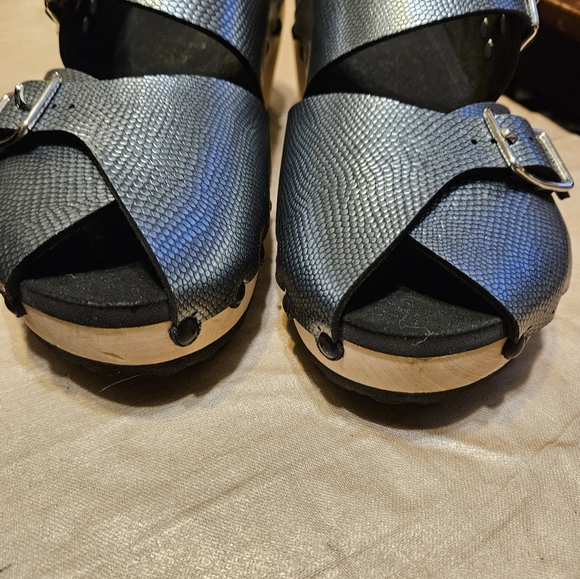 Mohop STUDDED CLOG PEEP TOE MULE IN PEWTER women's size 8 - Picture 4 of 8